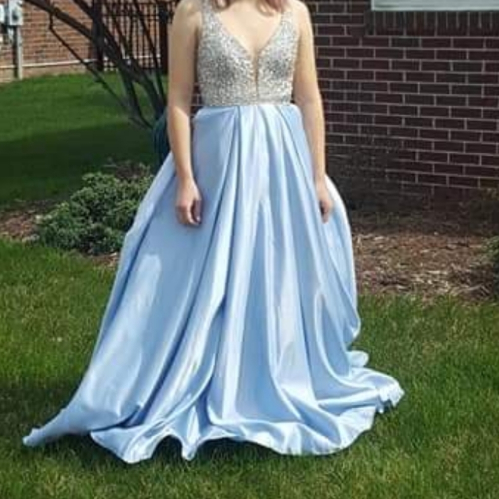 Blue satin ballgown (prom/homecoming dress)
